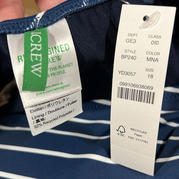 🆕 J. Crew Navy Shoulder One Piece Bikini Swimsuit Stripe Nautical 18 FAV NWT - Picture 12 of 16